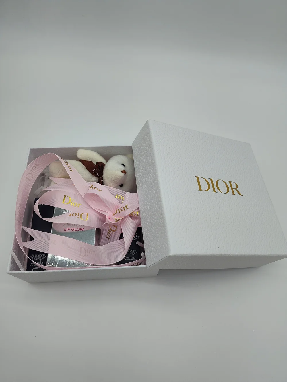 DIOR Addict Lip Glow Color 001 004 Reviver Duo Gift Set Teddy Bear Ribbon Box